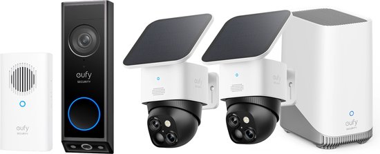 eufy Security SoloCam S340 2-pack + Homebase 3 + E340 deurbel incl Gong- Bundelvoordeel van Eufy