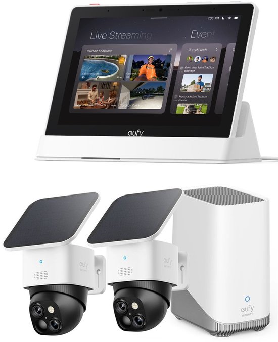 eufy Security SoloCam S340 - 360° buitencamera 2-pack + Homebase 3 + E10 smart display - Bundelvoordeel van Eufy