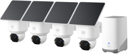 eufy SoloCam E42 4-Cam Kit, 4K PTZ beveiligingscamera outdoor, HomeBase S380, 360° pan/tilt, AI-tracking, zonne-energie, 16TB opslag van Merkloos