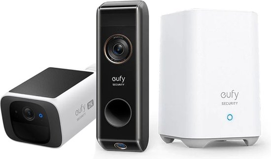 Eufy Solocam S220 + Dual deurbel met Homebase 2 bundel - zonne-energie beveiligings camera - voorkant en grond deurbel zicht van Eufy