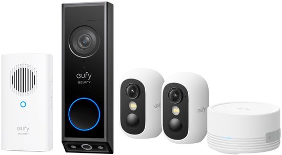 eufy Video Deurbel E340 met Chime + eufyCam C35 - Incl. 2 Camera, HomeBase Mini – Beveiligingsset – Voordeelbundel van Merkloos