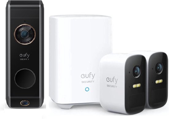 eufy Video Deurbell Dual 2 Pro met HomeBase 2 - 1 pack + eufy Security - eufyCam 2C add-on - 2 pack van Eufy