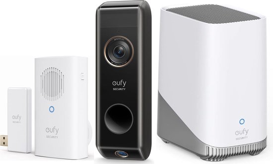 eufy Video Deurbell Dual 2 Pro met HomeBase 3 en chime / Deurbelgong - 2K - Resolutie - Doorbell - Dubbele camera's - Pakketdetectie - Gezichtsherkenning - Draadloze installatie van Eufy