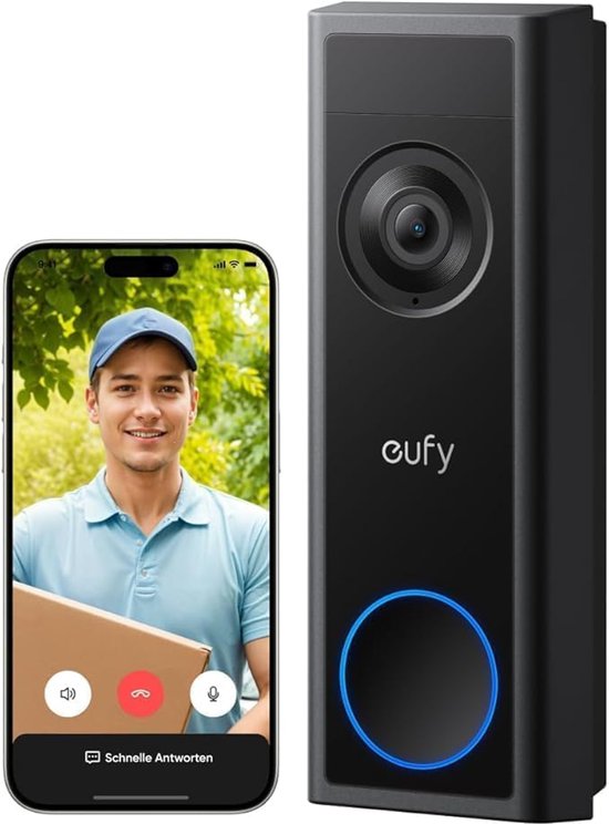 eufy Video Doorbell C31, 2K FHD, werkt op batterijen of vaste bedrading, batterij met quick release, live videogesprek, 24/7 opname, mens- en bewegingsdetectie, compatibel met HomeBase S380