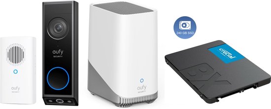 Eufy Video Doorbell E340 met chime + HomeBase 3 S380 + 240GB SSD voor 3 jaar opslag - Bundelvoordeel van Eufy
