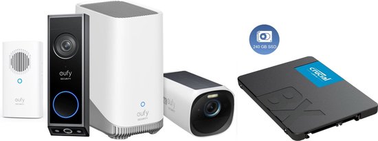 Eufy Video Doorbell E340 met chime + HomeBase 3 S380 + EufyCam 3 + 240GB SSD voor 3 jaar opslag - Bundelvoordeel van Eufy
