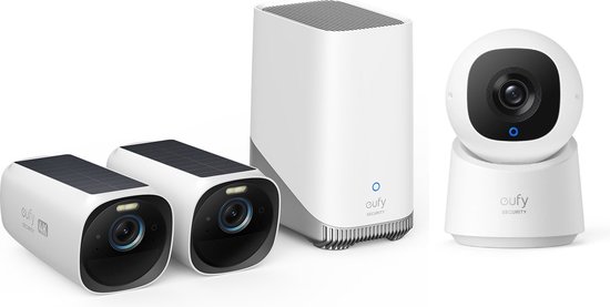EufyCam 3 4K Draadloze Beveiligingsset - Inclusief Homebase 3 en 2 Solar Camera's + Eufy Indoor Cam C220 - Voordeelbundel van Eufy