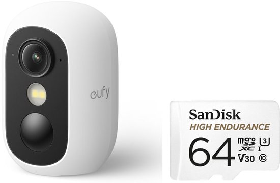 eufyCam C35 - draadloze camera voor binnen en buiten - Color Night Vision + 64GB High Endurance SD card - Bundelvoordeel van Merkloos