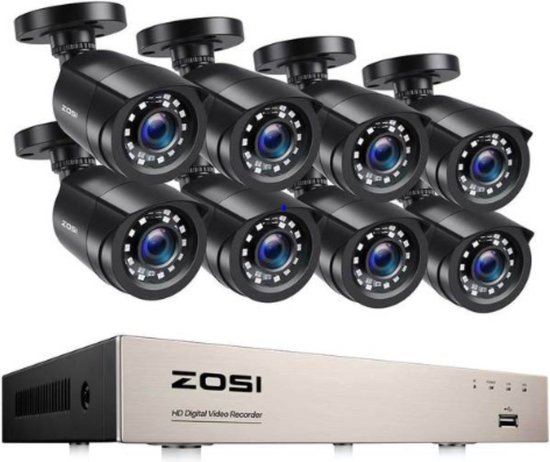 EverestGoods Home Security Systeem H.265 + 8CH - CCTV - Zosi Beveiligingscamera set met 8 Camera's Outdoor Buiten - Home Security Camera Systeem - Wifi Camera Set - Video + Audio-opname - Beveiligingscamera - 8 Camera’s - Nachtzicht - Motion Detector van Everest