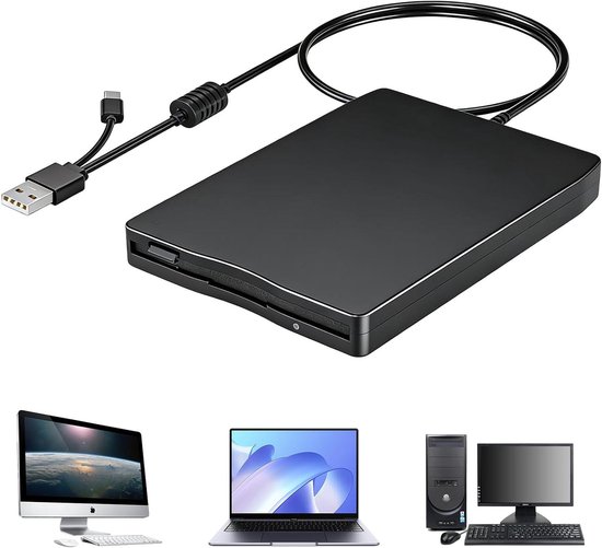 Extern Diskettestation - Floppy Drive Lezer - Oude Data Lezen - Plug and Play - 35 inch - Zwart