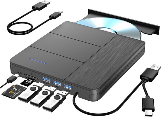 Externe Blu-ray Drive - Optische drive - Bestanden Overzetten - 7-in-1 Functies - 100-150G - Zwart
