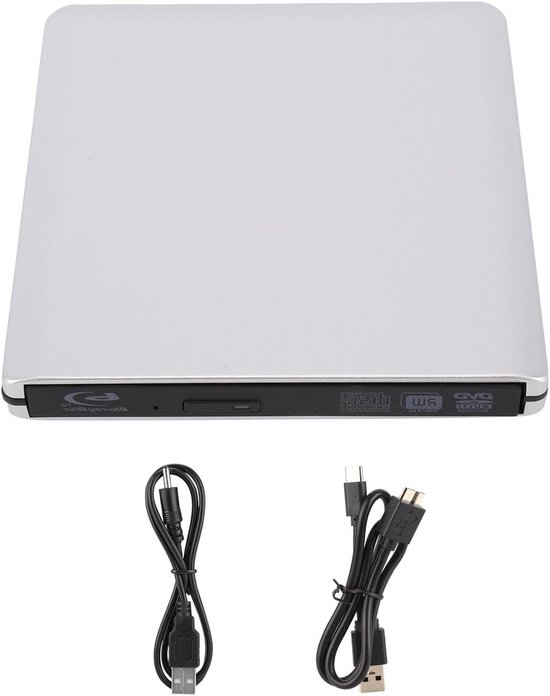 Externe Blu-ray Drive - Optische Drive CD DVD Brander - Films Kijken - Aluminium Behuizing - 14.7 cm - Zilver
