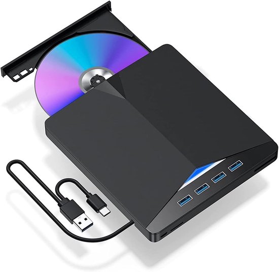 Externe Brander - Lezer Speler - Gegevens Archiveren - Dubbele USB-C - 7-in-1 - Zwart