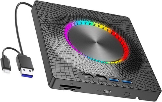 Externe CD/DVD Brander - Draagbare Drive Optische Drive - Gegevens Back-up - Meerdere Poorten - 140x160MM - Zwart