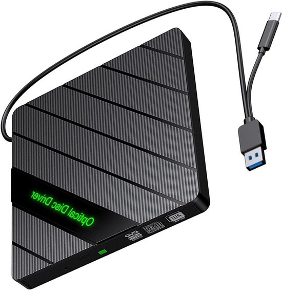 Externe CD/DVD Brander - Optische Drive Lezer Brander - Software Installeren - Geïntegreerde Cardreader Hub - 15.5 cm - Zwart