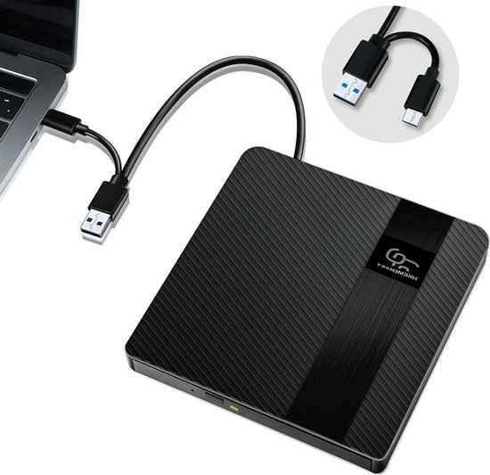 Externe CD/DVD Drive - Dvd Brander Lezer - Bestanden Backuppen - Plug & Play - Slim Draagbaar - Zwart