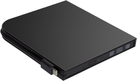 Externe CD/DVD-schrijver - Optisch station - Bestanden Archiveren - Dubbele Kabel - 14.2 cm breed - Zwart