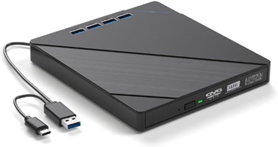 Externe CD/DVD-speler - Optische Drive Brander - Bestanden Overzetten - 7-in-1 Hub - USB 3.0 - Zwart