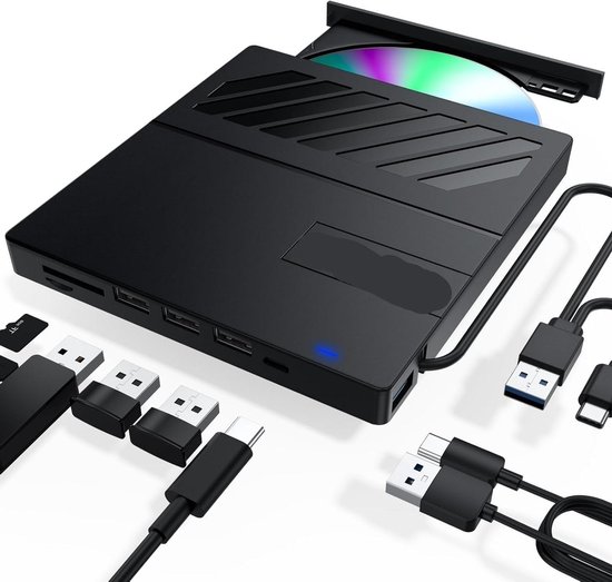 Externe CD/DVD Station - Draagbare Brander - Bestanden Overzetten - 4 USB Poorten - Extern - Zwart