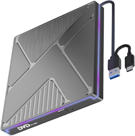 Externe Disc Drive - Optisch Station - Gegevens Back-up - Kleur Verlichting - USB 3.0 Type C - Zwart