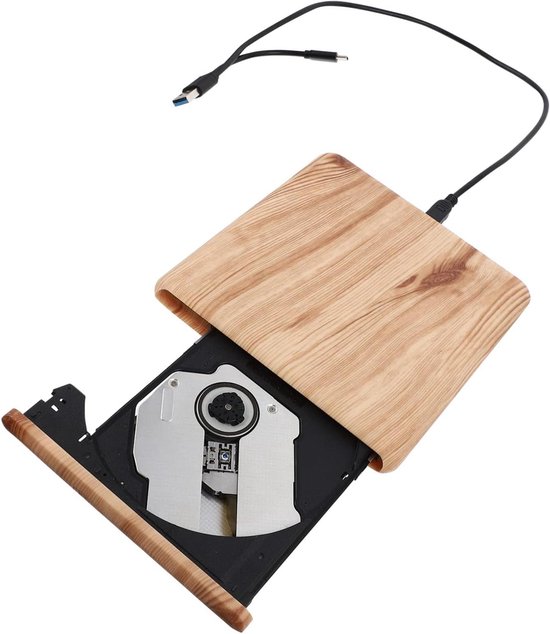 Externe DVD Brander - Dvd-cd-brander Dvd-speler - Gegevens Opslaan - Type-C USB 3.0 - 14.5 cm - Houtnerf