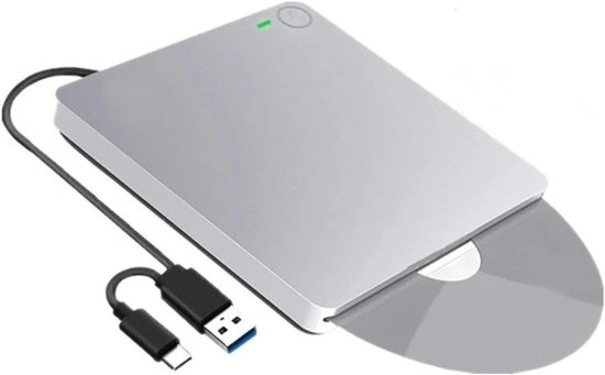 Externe DVD-drive - CD-brander Recorder - Bestanden Archiveren - USB 3.0 Type C - 15x15x2 cm - Zilver