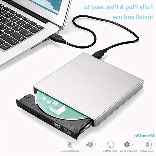 Externe DVD Speler - CD Brander - Bestanden Archiveren - Plug and Play - Draagbaar - Zwart
