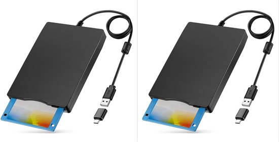 Externe Floppy Disk Drive - Diskette Lezer - Data Herstellen - Dubbele USB A/C - Ultraslank - Zwart