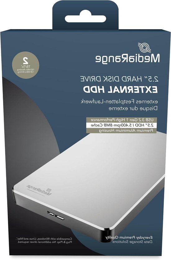 Externe Harde Schijf - Portable HDD - Gegevens Archiveren - Aluminium Behuizing - 2 TB - Zilver