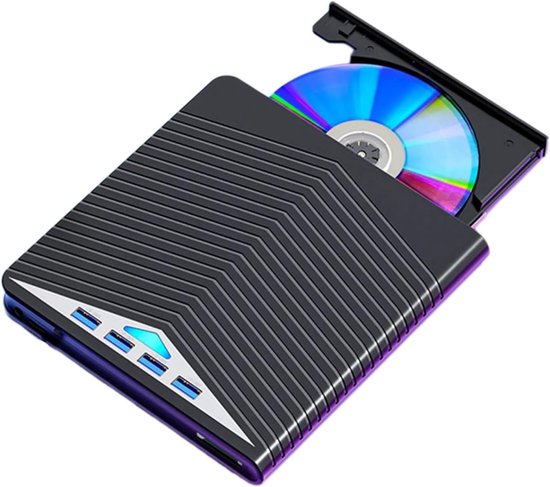 Externe Schijflezer - Kaartlezer Hub - Snelle Data Overdracht - 7 Poorten - 15.7 x 15.5 cm - Zwart