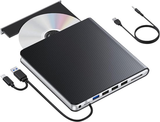 Externe Schijfstation - Dvd Brander - Software Installeren - Geïntegreerde Kaartlezer - 15.5 x 16 cm - Zwart