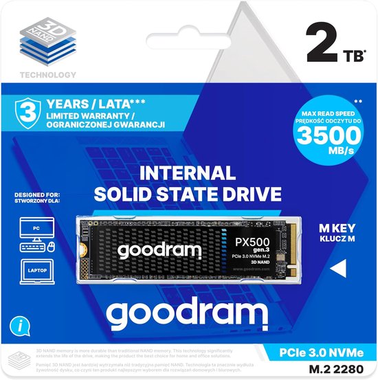 Externe SSD - Interne schijf - Snelle dataopslag - PCIe Gen.3 interface - 2TB - Zwart