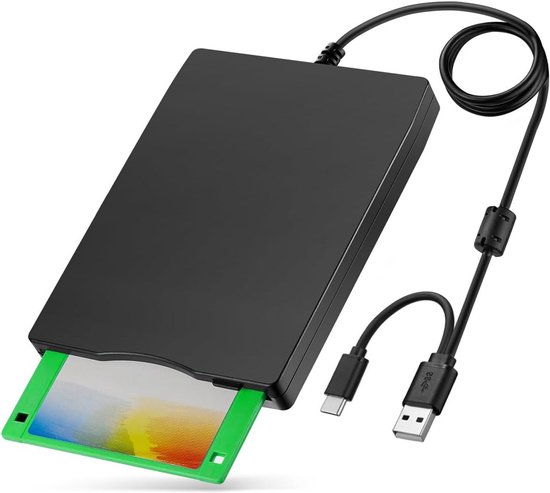 Externe USB diskettedrive FDD 1,44MB 3.5" - PC en MAC - Slimline Floppy Disk Drive Extern - Draagbaar - Plug and Play - Zwart - geschikt voor Windows 11