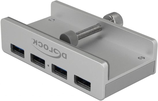 Externe USB Hub - 4 poorten - Computer uitbreiden - Bevestigingsmogelijkheid - USB 3.0 - Zilver
