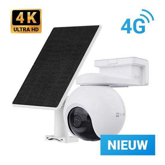 EZVIZ EB8 Pro 4G Kit - 4K Beveiligingscamera & 8W Zonnepaneel - 360° Panoramisch Zicht, Ai Powered Detectie & Active Defense - 4G & Wi-Fi - Google Assistant & Amazon Alexa - IP65 van Merkloos
