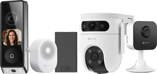 EZVIZ EP8 Ultra + H1C + H9C Dual 2K – Slimme Beveiligingscamera Set – Videodeurbel, Binnen- & Buitencamera – WiFi – Nachtzicht & Bewegingsdetectie