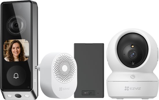 EZVIZ EP8 Ultra + H6c Pro 4K - Slimme Videodeurbel met Dual Lens - 360° Binnencamera - AI Detectie - Voordeelbundel