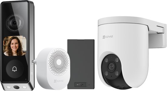 EZVIZ H8c Pro 4K + EP8 Ultra - 360° Buitencamera en Slimme Videodeurbel - Persoons-, Voertuig- en Pakketdetectie - Voordeelbundel - Wit