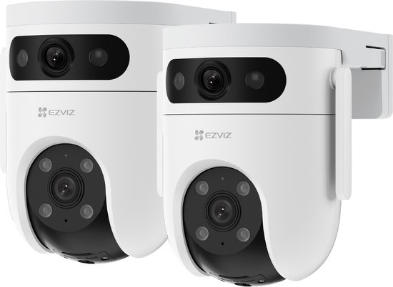 EZVIZ H9c 2K+2K Buiten Beveiligingscamera – Dubbele Lens – 360° IP Camera – AI Persoon- en Voertuigdetectie – Kleuren Nachtzicht – AI Tracking – Werkt met Alexa & Google Assistant - Wit - 2 Stuks