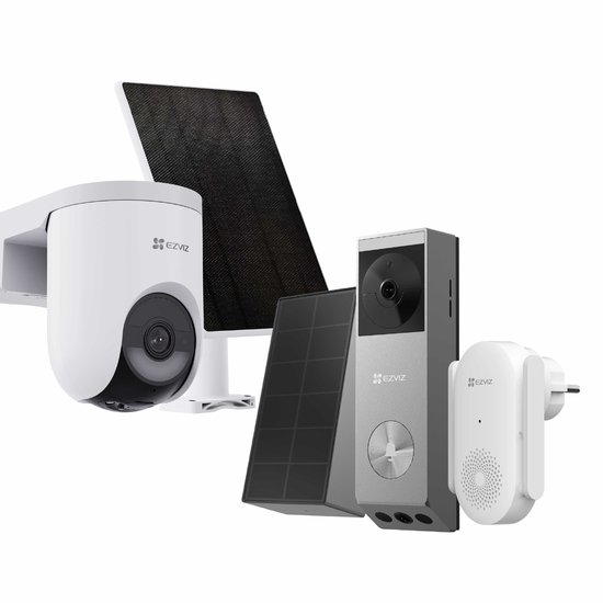 EZVIZ HB8 Lite Buitencamera met Zonnepaneel + EP3x Pro Videodeurbel Incl. Chime – AI Detectie & Kleurnachtzicht - Draadloos - IP65 van Merkloos