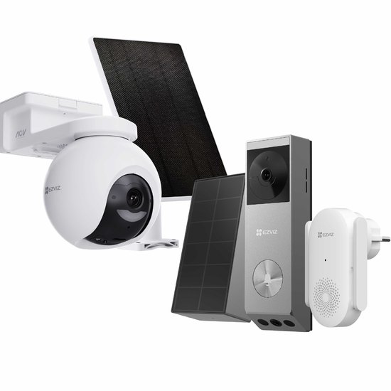 EZVIZ HB8 Pro 4K Buitencamera Incl. 5W Zonnepaneel + EP3x Pro Videodeurbel Incl. Chime – 360° AI Detectie & Kleurnachtzicht - Draadloos van Merkloos