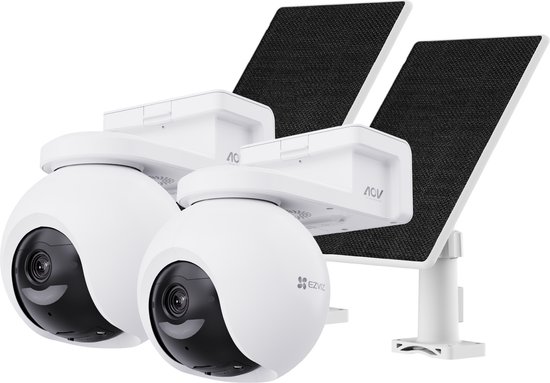 EZVIZ HB8 Pro 4K Kit Draadloze Beveiligingscamera WiFi met 5W Zonnepaneel - AI Personen/Voertuigdetectie - 360° PTZ - Nachtzicht in Kleur - Buitencamera - Geen maandkosten - Wit - 2 Stuks