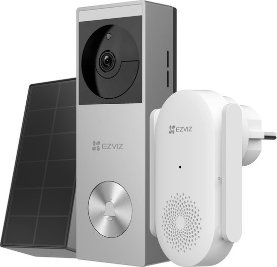 EZVIZ HP3 Pro + CH1 – Video Deurbelset – 2K HD – Kleur Nachtzicht – Geen Abonnement – 32GB Opslag – Zonnepaneel – IP65 van Merkloos