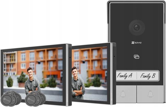 EZVIZ HP7 2-Family Kit – 2K Dubbele Video Deurbel & Intercom – 2-Wire Installatie – AI Detectie & Nachtzicht – 7 Inch Touchscreen – WiFi 6 – IP65 van Merkloos
