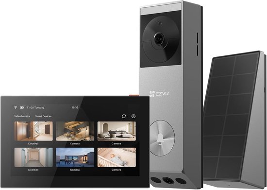 EZVIZ Wireless Video Doorbell with 2K+2MP Dual Lens and Solar Panel, Persons/Packages Detection, Color Night Vision, 32GB eMMC, Two-Way Talk, Video Doorbell with Camera EP3x Pro 2K+SD7 Smart Screen van Merkloos