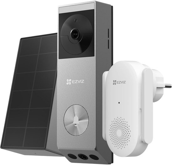 EZVIZ Wireless Video Doorbell with 2K+2MP Dual Lens and Solar Panel, Persons/Packages Detection, Night Vision in Color, 32GB eMMC, Wireless/Wired, Video Doorbell with Camera EP3x Pro 2K+Chime van Merkloos