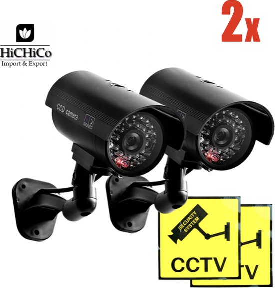 Fake camera voor buiten - Dummy camera - Nep camera - CCD Dummy Camera - Beveiligingscamera - Fake Outdoor Nepcamera - Nep Security Cam met rood knipperend led indicator voor binnen en buiten HiCHiCO® 2STUKS van HiCHiCO®
