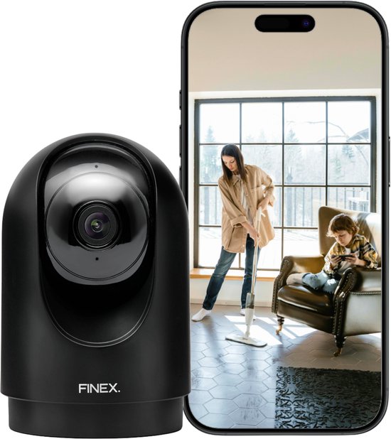 Finex™ Beveiligingscamera Binnen - Zwart - Huisdiercamera met app - Binnen Camera - Camerabewaking - Wifi Camera APP - 2K - Pan & Tilt - met Nachtzicht - Auto‑Tracking & 2‑weg Audio - Zwart van Finex