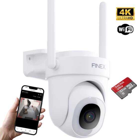 Finex Beveiligingscamera - Inclusief SD kaart (64GB) - Buiten camera met nachtzicht - Beveiligingscamera buiten - 5MP - Met wifi en app van Finex