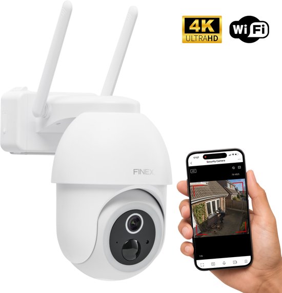 Finex™ Beveiligingscamera Vision op batterij - 4K Ultra HD - Beveiligingscamera met kleur nachtzicht - Buiten camera met nachtzicht - Beveiligingscamera buiten - Met wifi en app - Wit van Merkloos